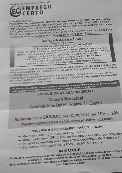 Nota de esclarecimento sobre suposto curso na Câmara Municipal
